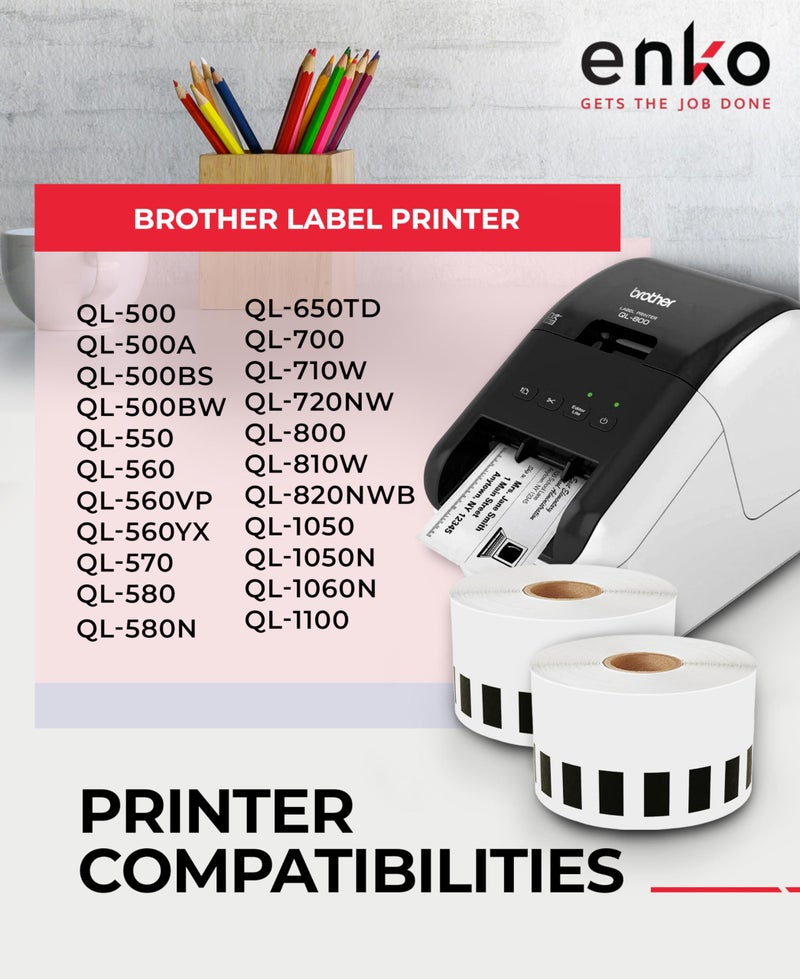 enKo Products enKo - Compatible DK-2205 Continuous Paper Labels (2.4 Inch x 100 Feet) Use with Brother QL Label Printers QL-800, QL-820NWB QL 810W [6 Rolls + 2 Refillable Cartridge Frames] - Image 4
